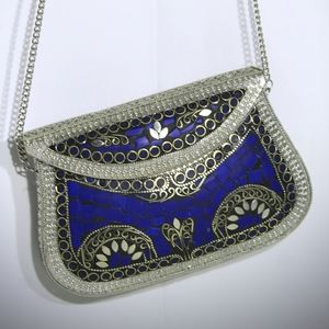 Unique, Indian handmade, beautiful clutch,w/ crossbody chain & handle.